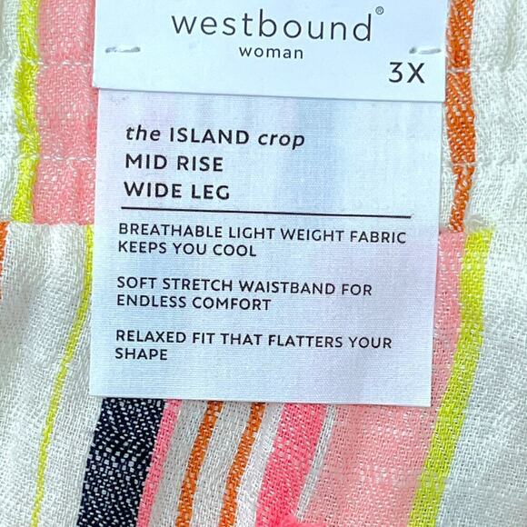 Westbound NWT Mid Rise Wide Leg Cropped Fray Hem Stripe Print Pants 3X - Picture 9 of 14